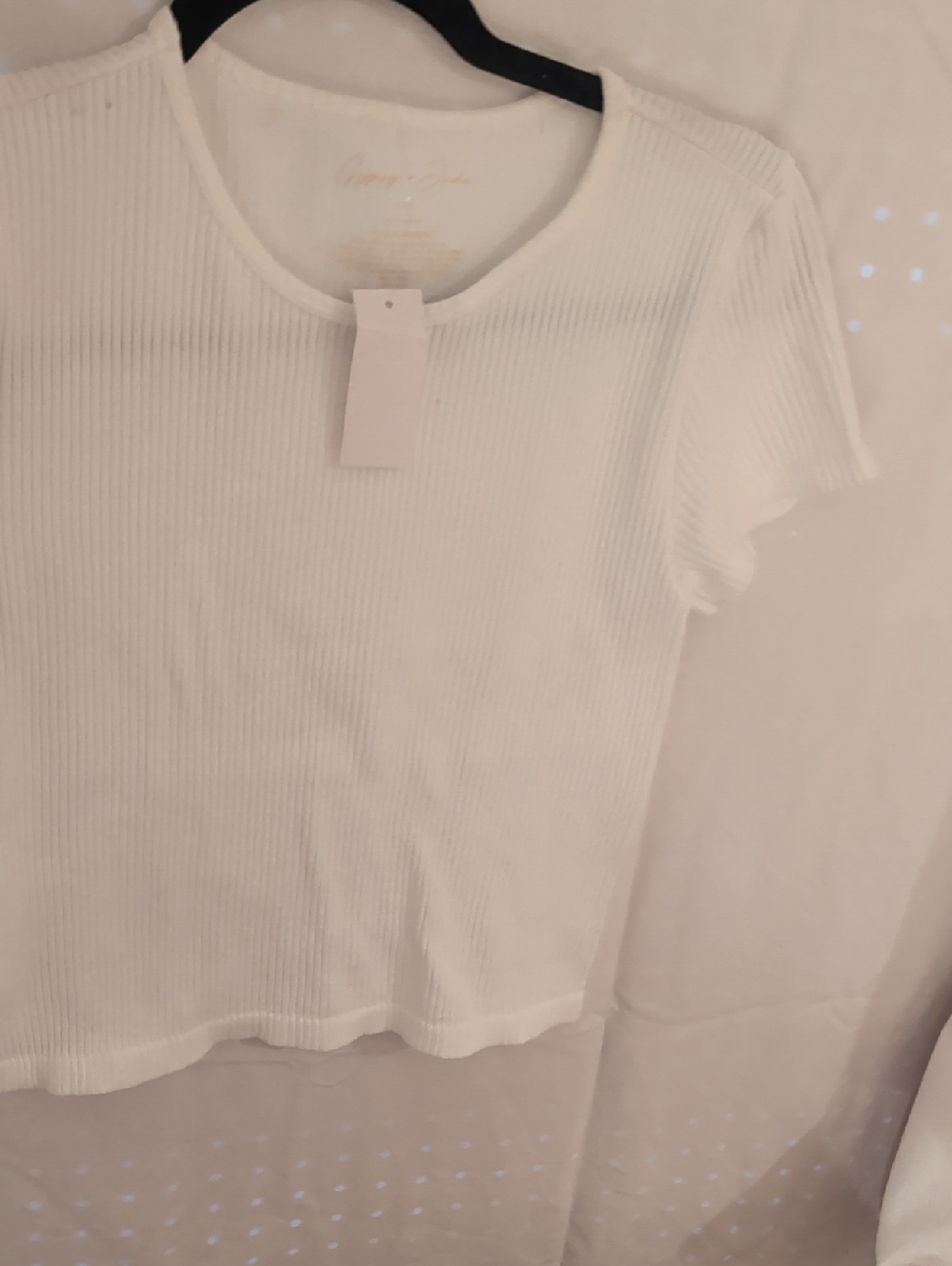 Women's White Ribbed Short-Sleeve Tee